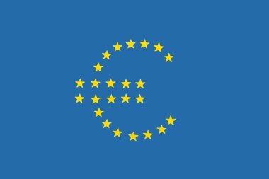 Avrupa Birliği para birimi sembolü mavi arkaplanda kağıt sarısı yıldızlardan yapılmıştır 