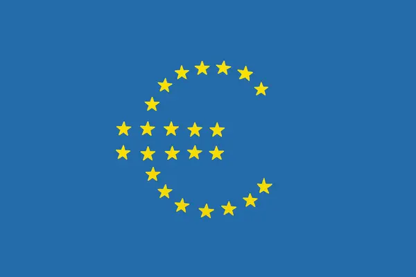 European union currency symbol made with paper yellow stars on blue background