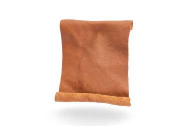 Gerçek deri parşömen açılır ve beyaz arka planda izole edilir, soyut arkaplan