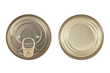 Üst ve alt kapalı teneke kutu beyaz üzerine izole  