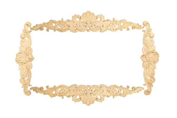 Wooden carved frame with baroque motifs made with separate elements, isolated on white background