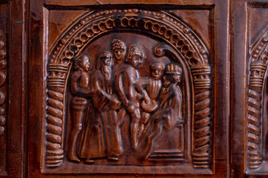 Romanya 'nın ısıtma sobasının üzerindeki teracota fayansı, soyut doku kalıbı., 