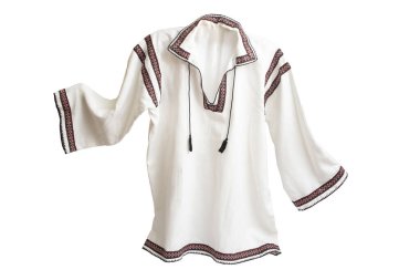 Hand embroidered traditional Romanian peasant blouse - ie romaneasca, isolated on white  clipart