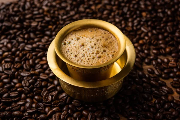 South Indian Filter Coffee Served Traditional Brass Stainless