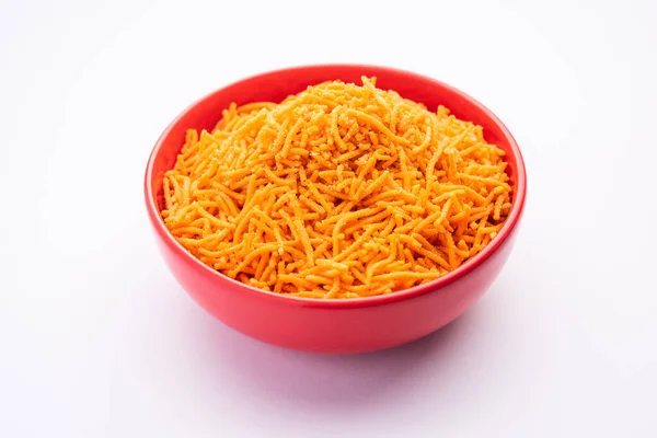 Tomato Sev Crispy Crunchy Orange Colored Flavored Fried Farsan Salt — Stock Photo, Image