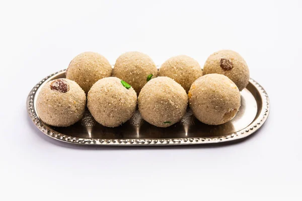 Rava Laddu Sooji Ladoo Doce Indiano Feito Com Sêmola Açúcar — Fotografia de Stock