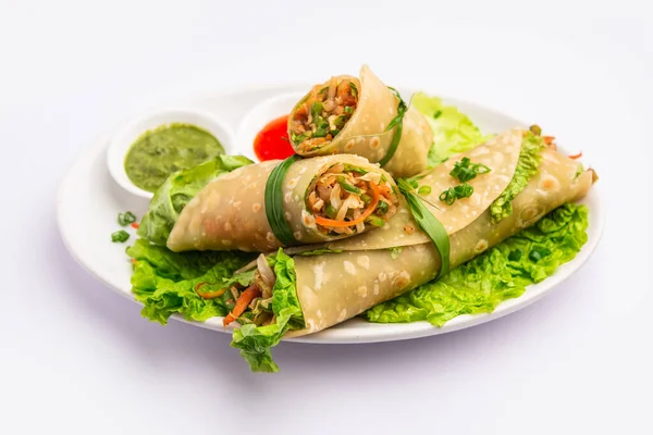 Chapati Indien Veg Printemps Rouleaux Remplis Légumes Épices Également Appelé — Photo