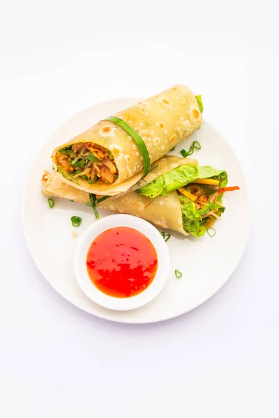 Chapati Indien Veg Printemps Rouleaux Remplis Légumes Épices Également Appelé — Photo