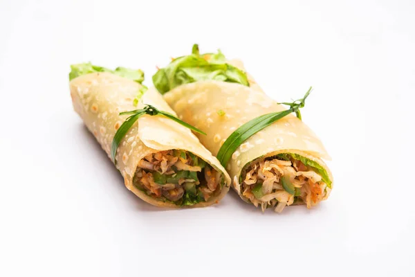 Indian Chapati Veg Spring Rolls Filled Vegetables Spices Also Called — Stock Photo, Image