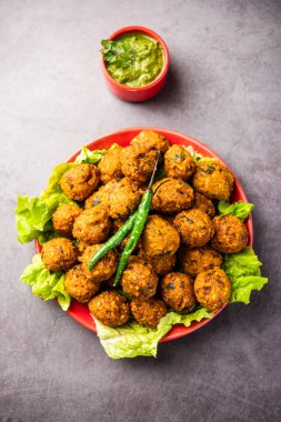 Moong Dal Vada Mungode, Pakot, Pakore, Moong wada, Pakora veya Bhajiya, çay saati atıştırmalığı.