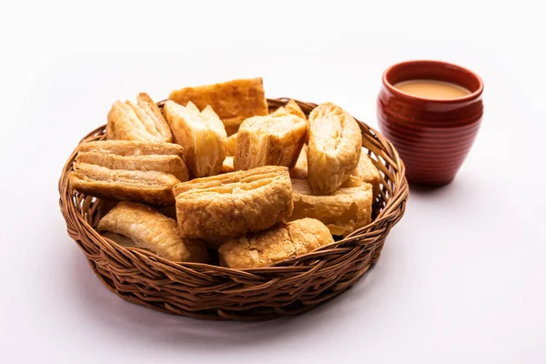 Khari Puff Biscuit Kharee Puff Pastry Evergreen Accompaniment Chai Indian — Stock Photo, Image