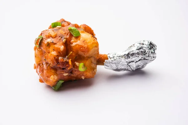Chicken Lollipop Grelhado Tandoori Non Veg Com Molho Schezwan Dip — Fotografia de Stock