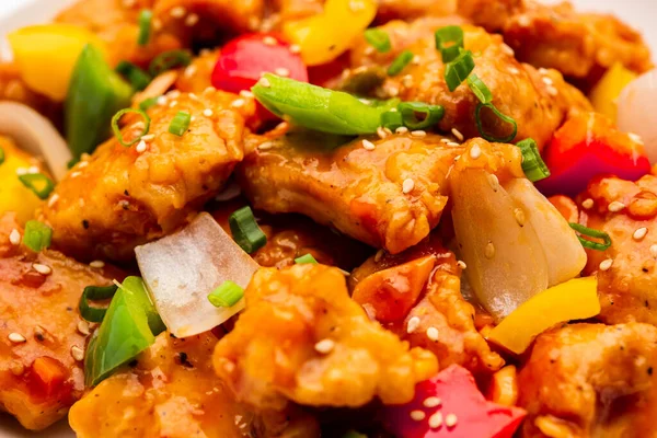Chilli Chicken Which Popular Indo Chinese Starter Dish Served Plate — Stock Photo, Image