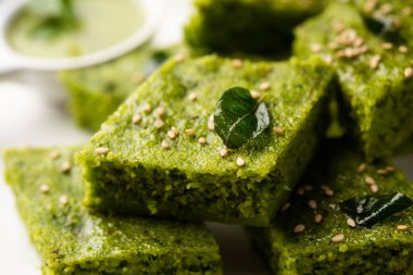 Khaman Dhokla made with green gram beans makes it a healthy, tasty and nutritious variety