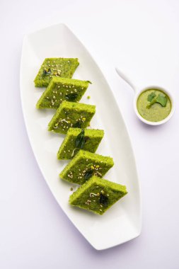 Khaman Dhokla made with green gram beans makes it a healthy, tasty and nutritious variety