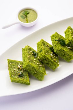 Khaman Dhokla made with green gram beans makes it a healthy, tasty and nutritious variety