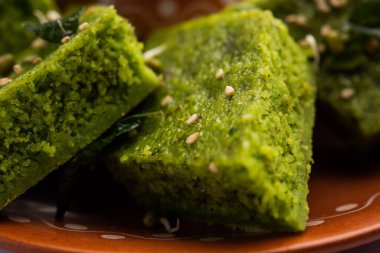 Khaman Dhokla made with green gram beans makes it a healthy, tasty and nutritious variety