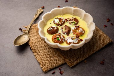 Rasbali is a traditional Indian sweet made from chhena or cottage cheese and dipped in sugar syrup