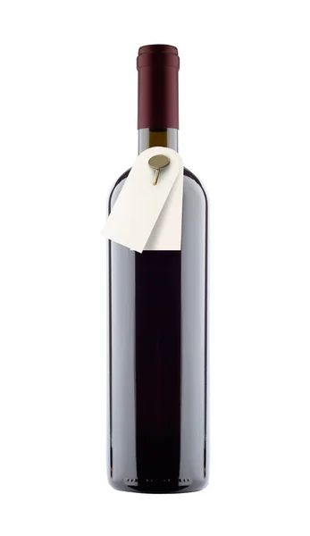 Μπροστινή Όψη Closeup Μακιγιάρισμα Του Κόκκινου Μπουκαλιού Κρασιού Χάρτινες Ετικέτες — Φωτογραφία Αρχείου