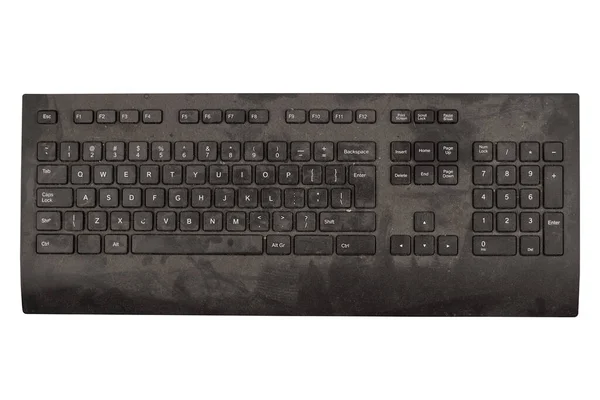 Front View Closeup Old Black Keyboard Keys Covered Dust Dirt — Stock Photo, Image