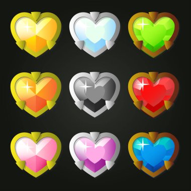 Set of gemstones with different shapes. Set of jewels with different facet form