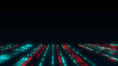 Abstract digital flow particles. Cyber network connection background. Big data visualization. Technology colorful backdrop. 3d rendering.