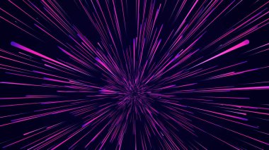 Soyut dairesel ışık hızı arkaplanı. Dinamik pembe çizgiler. Işığın gelecekteki patlaması. Renkli ışınlar hareket halinde. Büyük veri siber uzayı transferi. 3B görüntüleme.