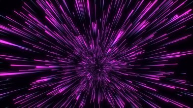 Soyut dairesel ışık hızı arkaplanı. Dinamik pembe çizgiler. Işığın gelecekteki patlaması. Renkli ışınlar hareket halinde. Büyük veri siber uzayı transferi. 3B görüntüleme.