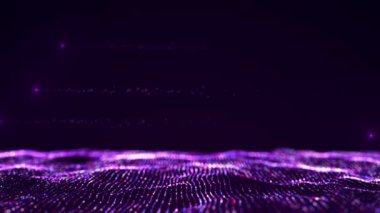 Parçacıkların soyut teknoloji dalgası. Büyük veri görselleştirmesi. Hareket noktalı koyu bir arka plan. Yapay zeka. 3d oluşturma.
