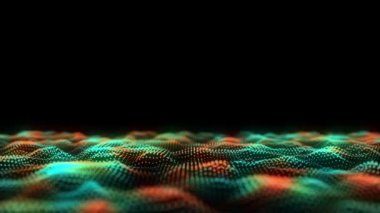 Parçacıkların soyut teknoloji dalgası. Büyük veri görselleştirmesi. Hareket noktalı koyu bir arka plan. Yapay zeka. 3d oluşturma.