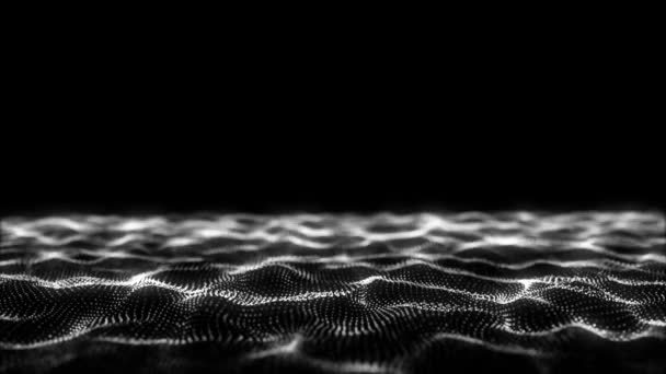 未来主义数字波 黑暗网络空间 用圆点表示的抽象波 黑色背景上的白色运动粒子 3D渲染 — 图库视频影像