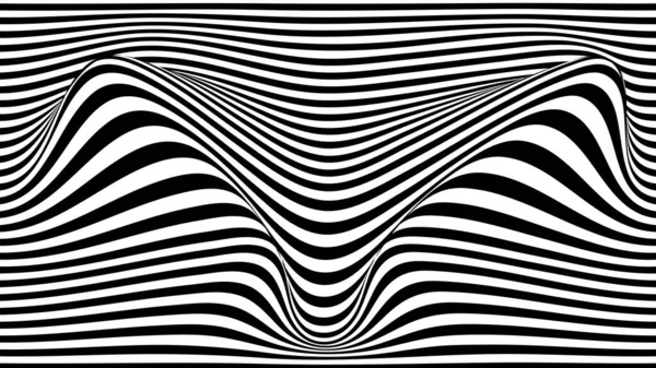 Optik illüzyon dalgası. Siyah ve beyaz çizgileri olan soyut vektör arkaplanı. Desen bozulmuş dokular.