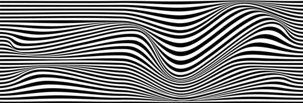 Optik illüzyon dalgası. Siyah ve beyaz çizgileri olan soyut vektör arkaplanı. Desen bozulmuş dokular.