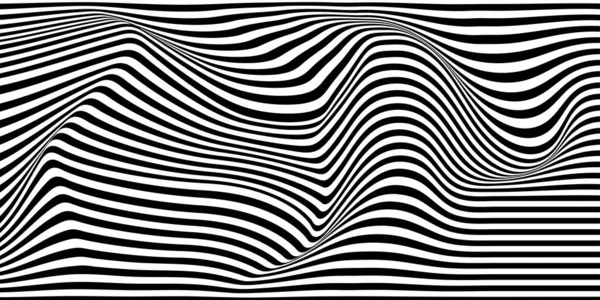 Optik illüzyon dalgası. Siyah ve beyaz çizgileri olan soyut vektör arkaplanı. Desen bozulmuş dokular.