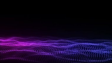 Gelecekçi teknoloji dalgası. Dijital siber uzay. Renk arkaplan üzerinde hareket eden parçacıkların olduğu soyut dalga. Büyük veri analizleri. 3d oluşturma.