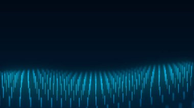 Parçacıkların soyut teknoloji dalgası. Büyük veri görselleştirmesi. Hareketli mavi çizgileri olan koyu bir arka plan. Yapay zeka. 3d oluşturma.