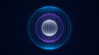 Futuristic colors sphere of particles and lines. Network connection big data. Abstract technology background. 3d rendering.