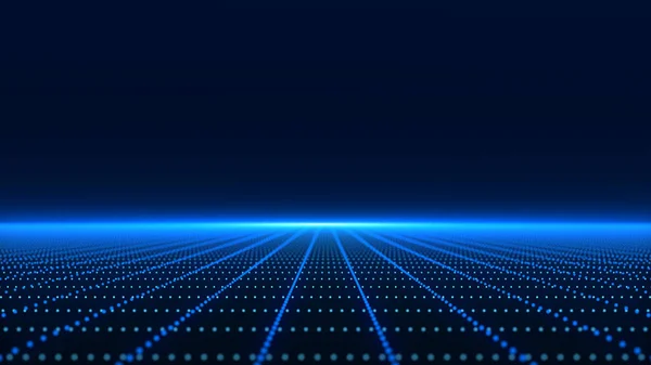 Teknoloji kablo çerçevesi. Perspektif şebekesi. Dijital uzay. Siyah arka planda mavi ağ. 3d oluşturma.