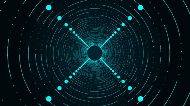 Soyut kablo şeması tüneli. Mavi vektör solucan deliği. Üç boyutlu portal ızgarası. Gelecekçi fantezi hunisi.