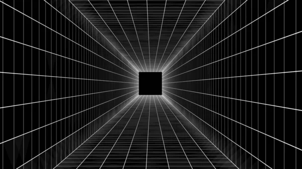 3D线框房间在黑色背景上 矢量透视网格 带有数字空间的方框 — 图库矢量图片
