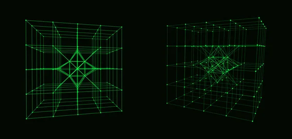 Набор Искаженных Кубиков Проволоки Разных Сторон Векторные Абстрактные Геометрические Объекты — стоковый вектор