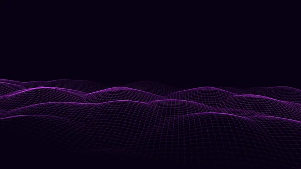 未来技术浪潮 数字网络空间 在黑色背景上带有运动粒子的抽象波 大数据分析 — 图库矢量图片