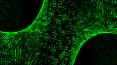 Noktalı gelecekçi dijital dalga. Karanlık siber uzay. Soyut müzik arka planı. Parçacık akışıyla büyük veri görselleştirmesi. 3d oluşturma.