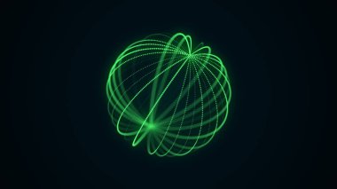 Parçacıkların ve çizgilerin gelecekteki yeşil küresi. Ağ bağlantısı büyük veri. Soyut teknoloji geçmişi. 3d oluşturma.