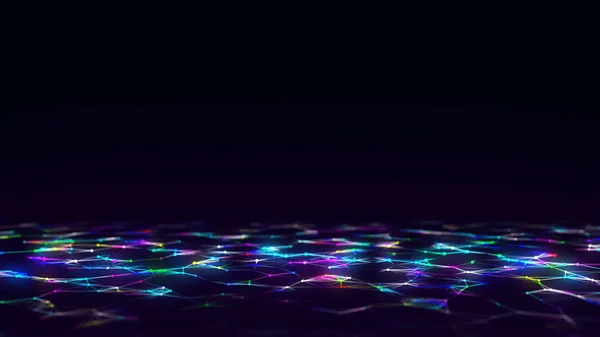 Abstract Technology Wave Particles Big Data Visualization Dark Background Motion — Stock Photo, Image