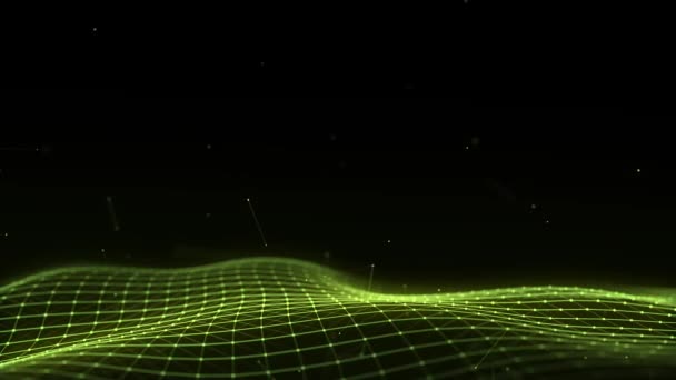 Onda Tecnologia Abstrata Partículas Linhas Visualização Big Data Fundo Escuro — Vídeo de Stock