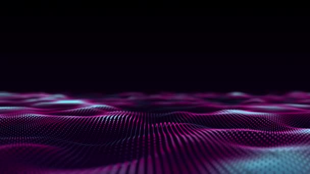 未来的なテクノロジーの波 デジタルサイバー空間 色の背景に動く粒子を持つ抽象波 ビッグデータ分析 3Dレンダリング — ストック動画