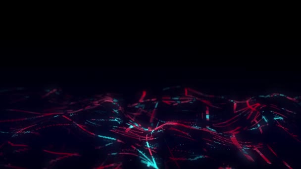 未来技术浪潮 数字网络空间 在彩色背景上带有运动粒子的抽象波 大数据分析 3D渲染 — 图库视频影像