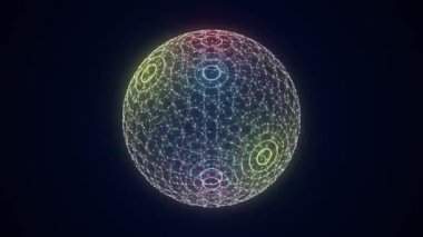 Futuristic colors sphere of particles and lines. Network connection big data. Abstract technology background. 3d rendering.