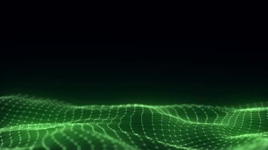 Parçacıkların ve çizgilerin soyut teknoloji dalgası. Büyük veri görselleştirmesi. Hareket noktaları ve çizgileri olan karanlık bir arkaplan. Yapay zeka. 3d oluşturma.